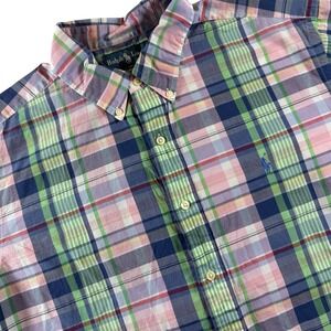 Polo Ralph Lauren Shirt Mens XL Pink Green Plaid Classic Fit Short Sleeve Preppy